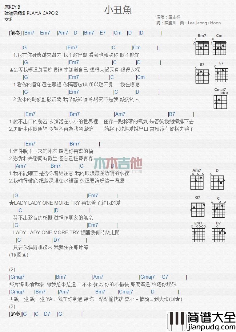 罗志祥_小丑鱼_吉他谱_Guitar_Music_Score