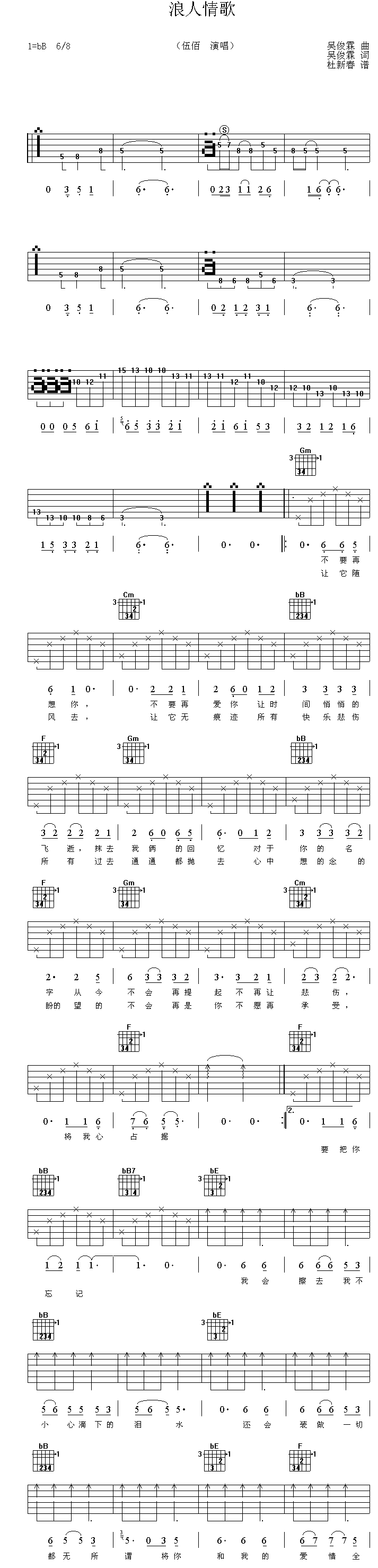 浪人情歌|吉他谱|图片谱|高清|伍佰