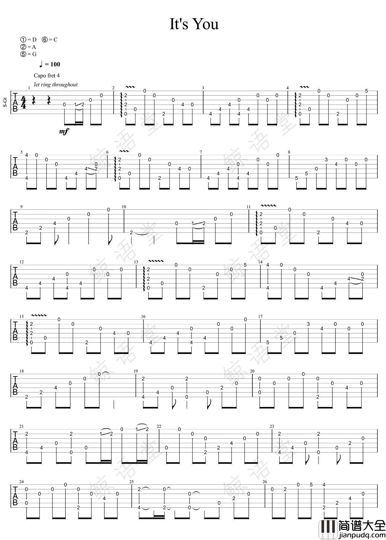 It's_You指弹吉他谱_GIN_原版独奏六线谱_吉他指弹谱