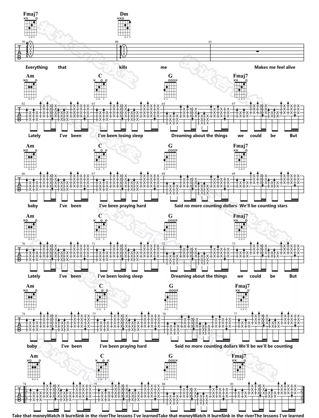 Counting_Stars吉他谱_One_Republic_C调