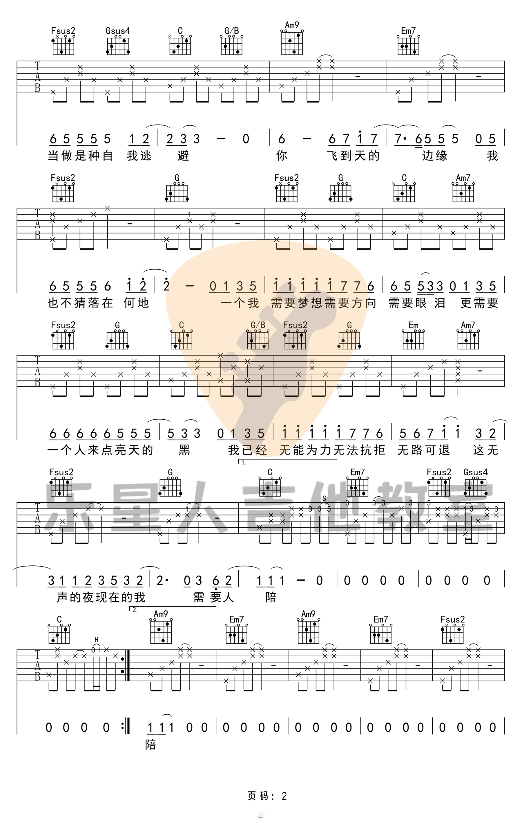 王力宏_需要人陪_吉他谱