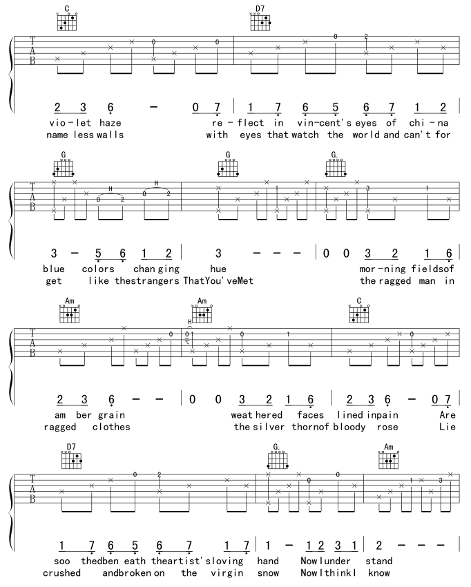 vincent|版本一|吉他谱|图片谱|高清|欧美经典
