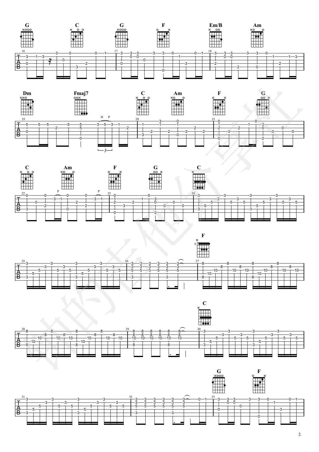 Summer指弹谱吉他谱_久石让_吉他图片谱_高清