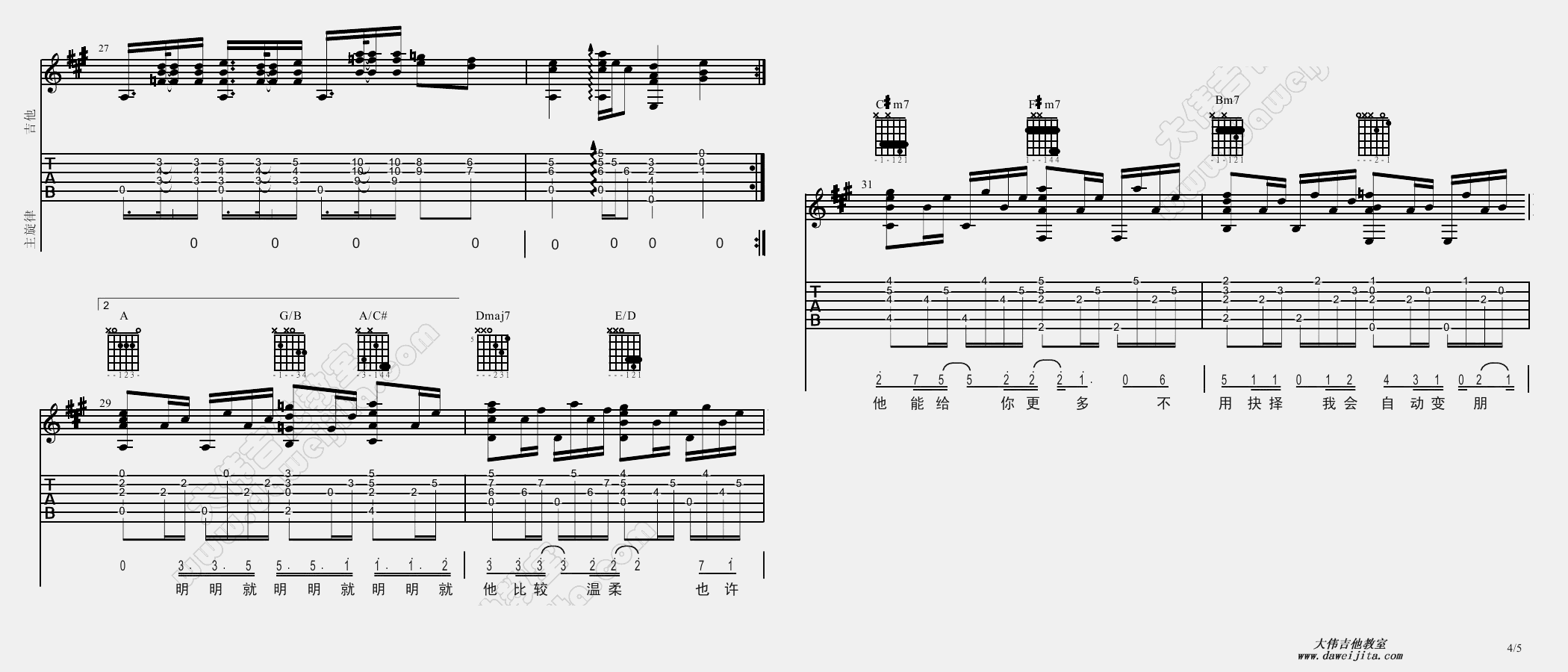 周杰伦_明明就_吉他谱(A调)_Guitar_Music_Score