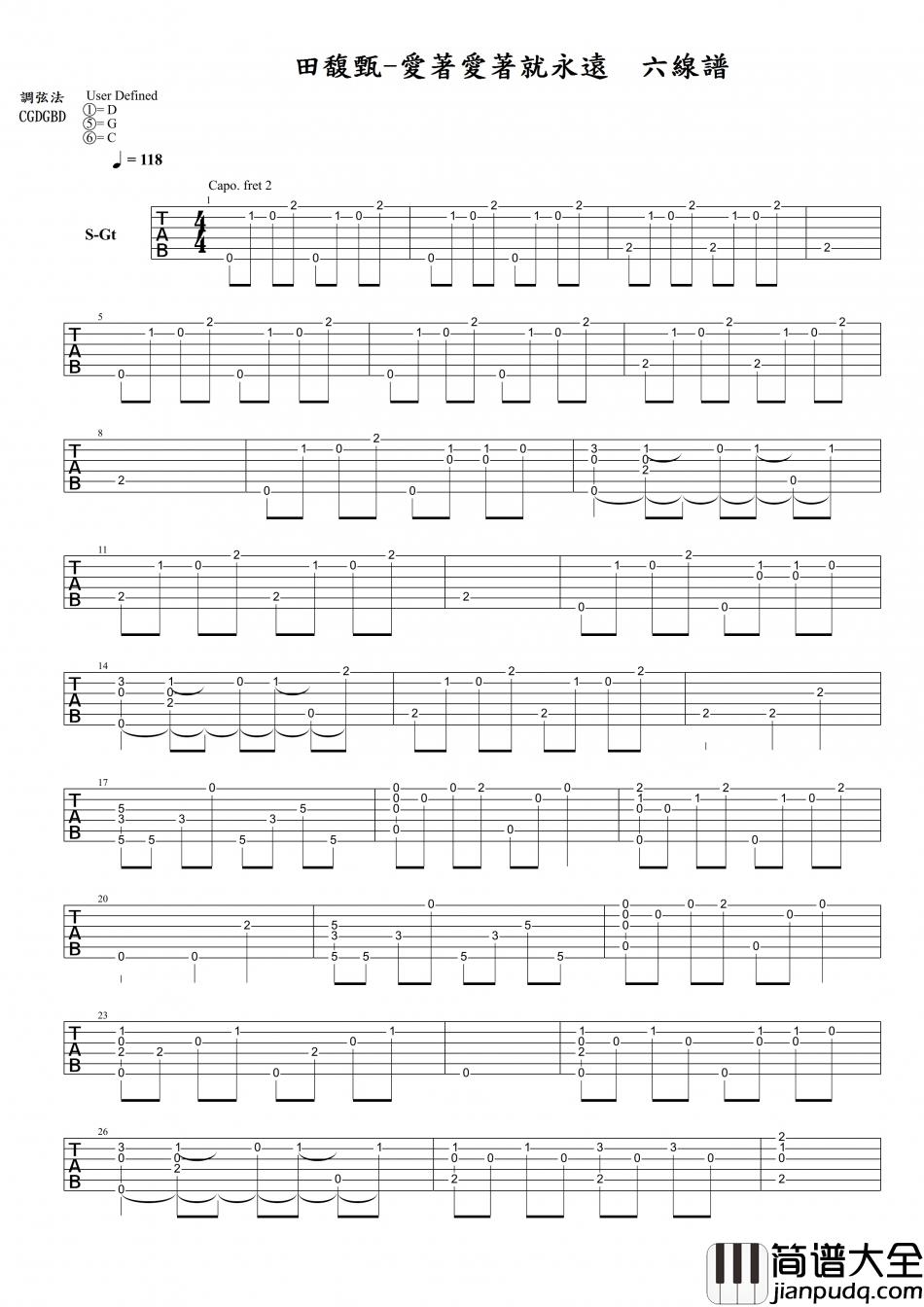 田馥甄_爱着爱着就永远_指弹__吉他谱_Guitar_Music_Score