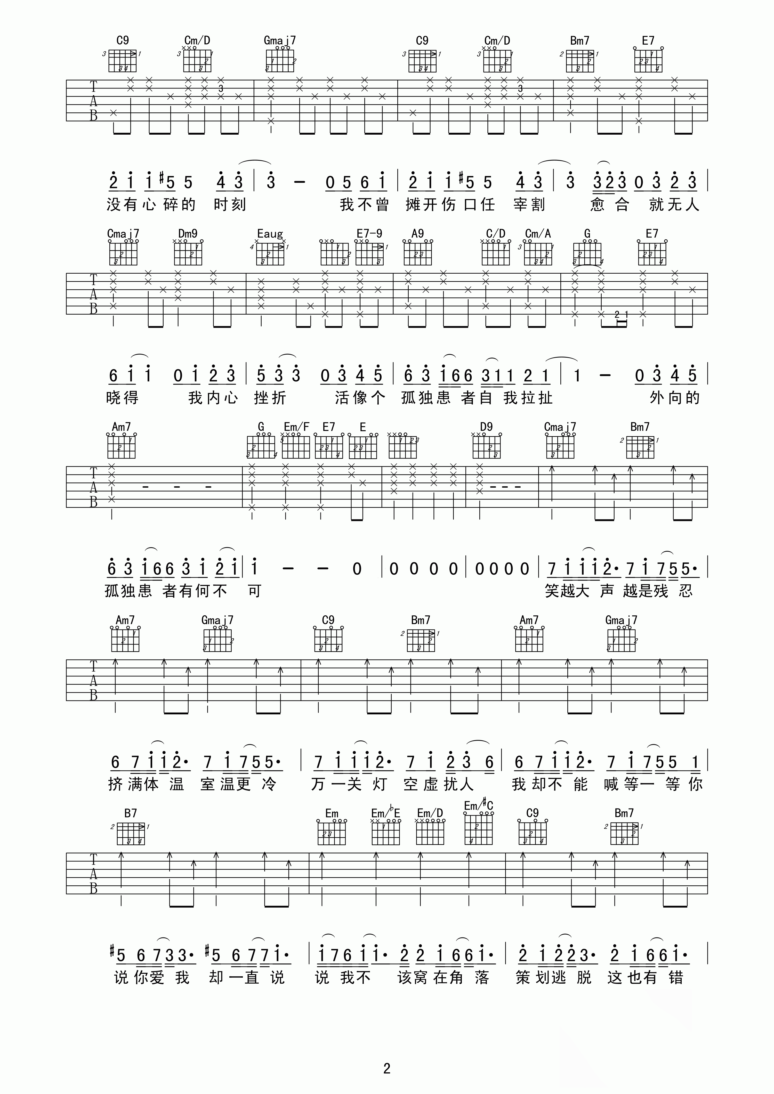 孤独患者吉他谱_陈奕迅_G调版弹唱吉他谱