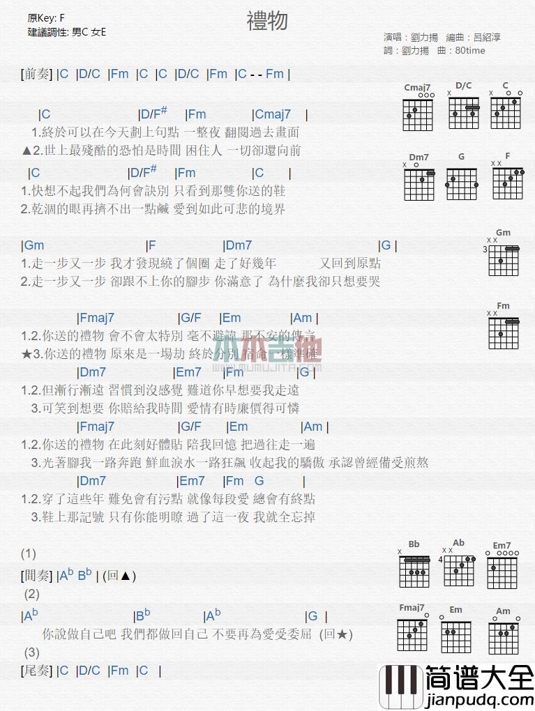刘力扬_礼物_吉他谱_Guitar_Music_Score