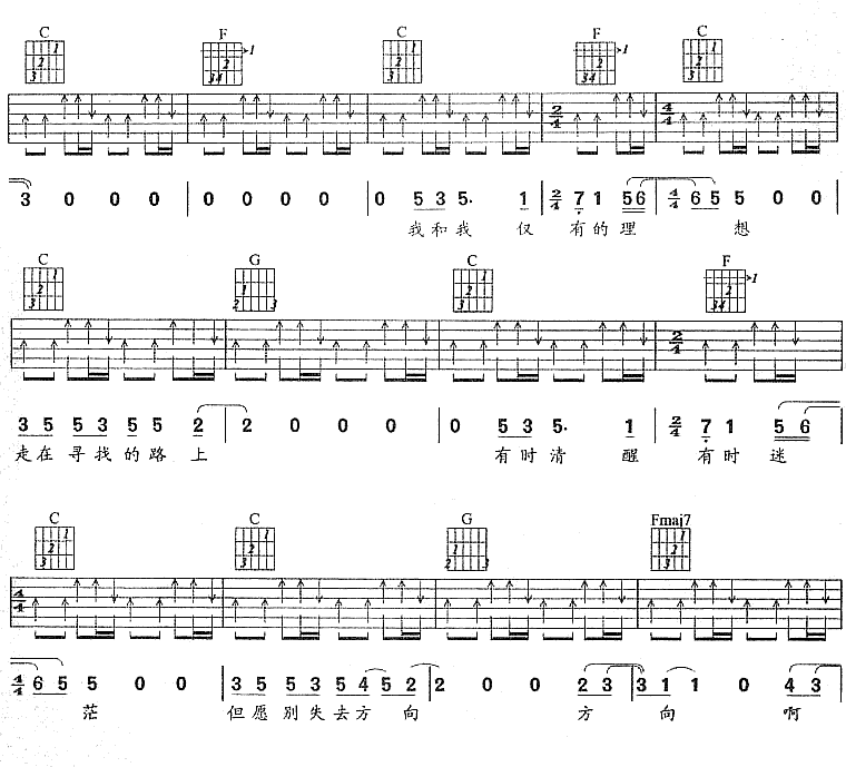 三分之一理想|吉他谱|图片谱|高清|郑钧