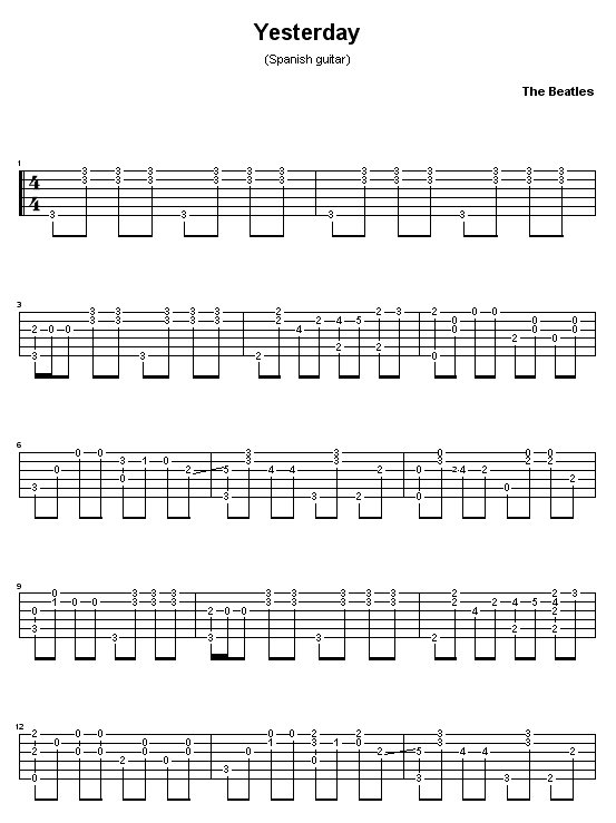 Yesterday|独奏|吉他谱|图片谱|高清|The_Beatles