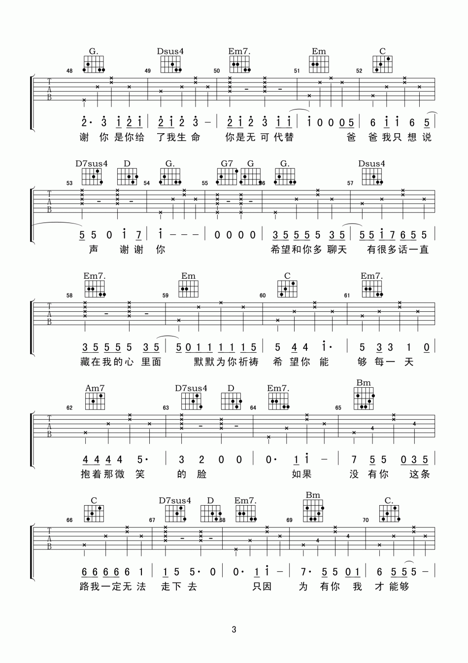 姚俊羽_谢谢你_吉他谱_Guitar_Music_Score