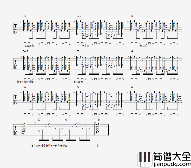 怎么办_布衣乐队_六线谱标准版_吉他谱_S.H.E_吉他图片谱_高清