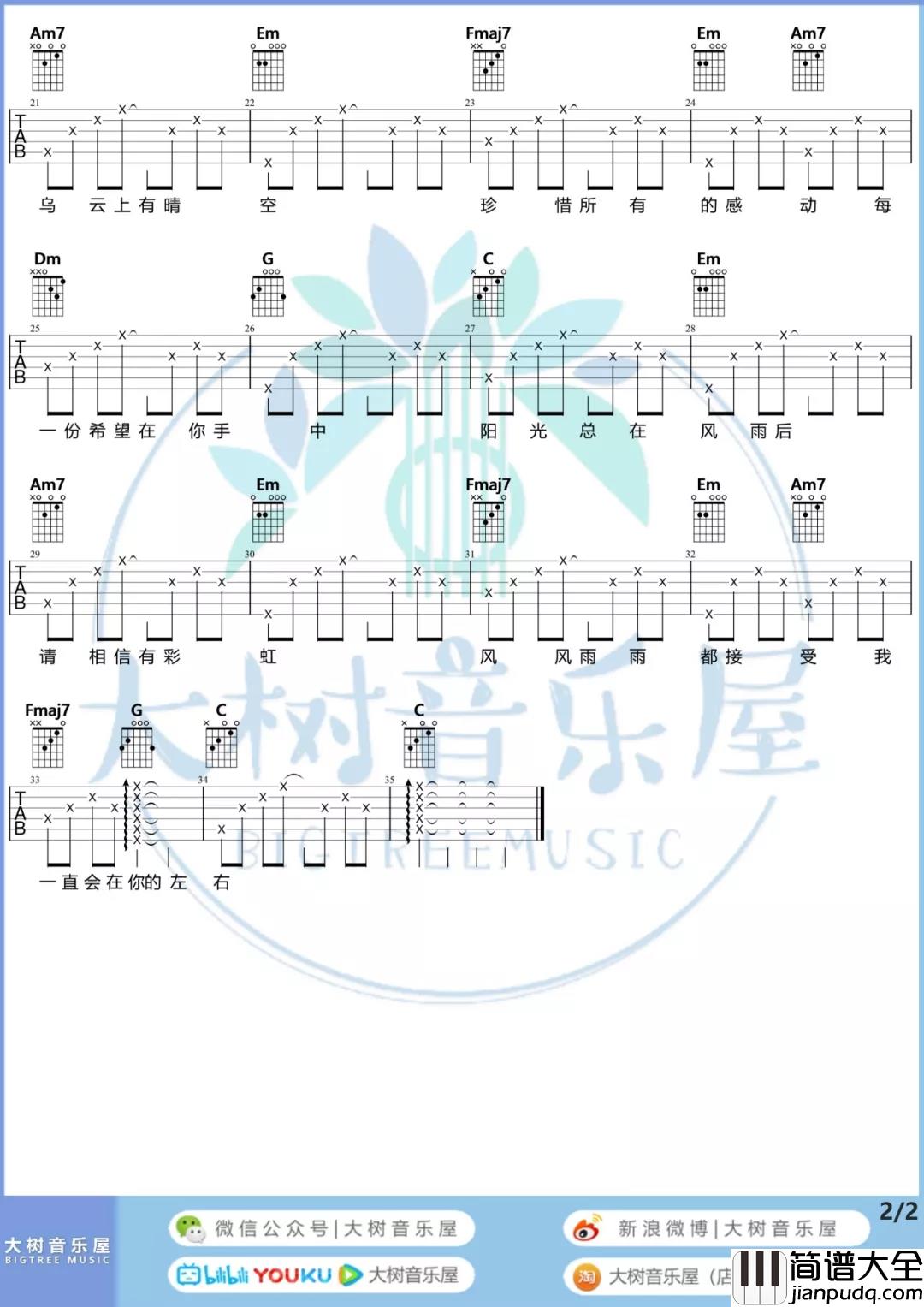 许美静_阳光总在风雨后_吉他谱_弹唱谱_六线谱_指弹谱