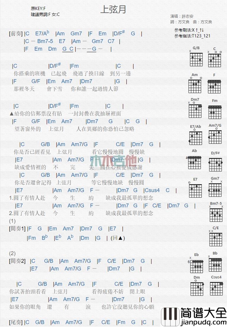 许志安_上弦月_吉他谱_Guitar_Music_Score