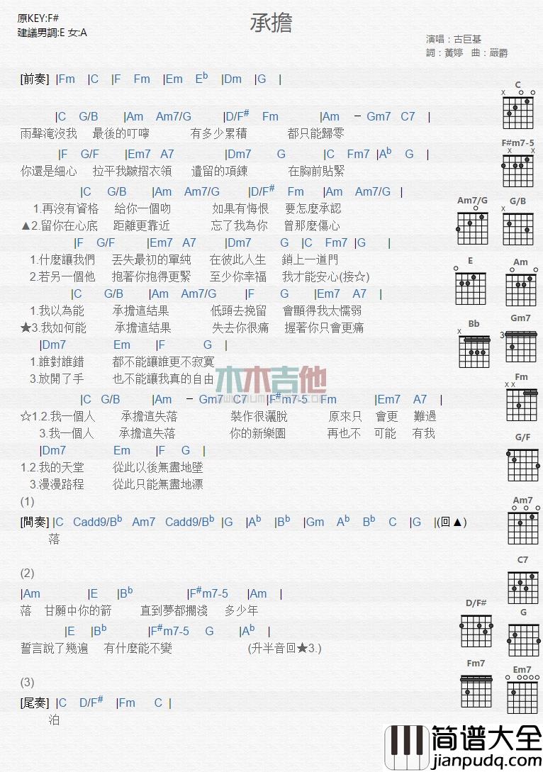 古巨基_承担_吉他谱_Guitar_Music_Score