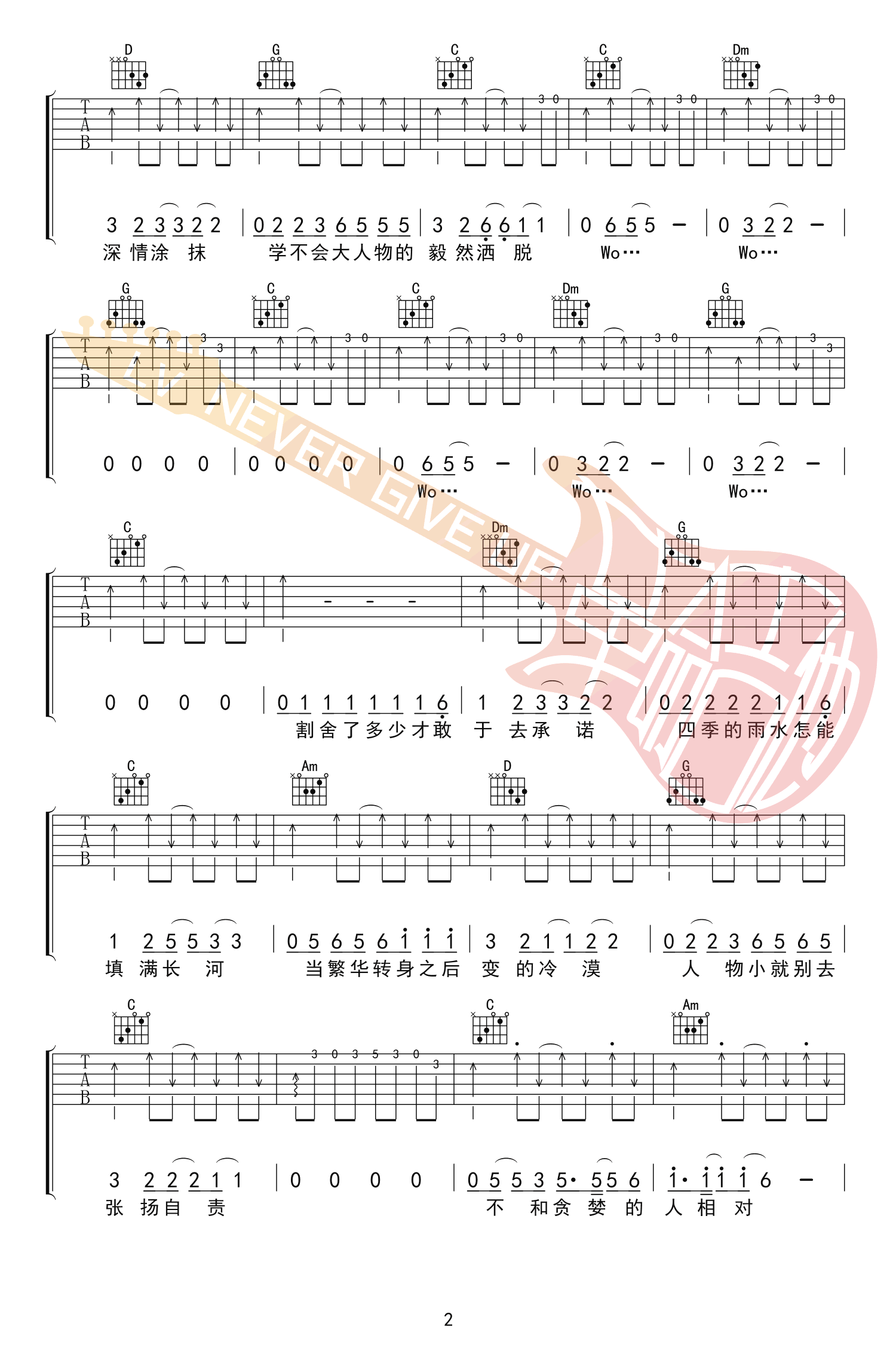 小人物吉他谱_赵雷_C调指法六线谱_高清版