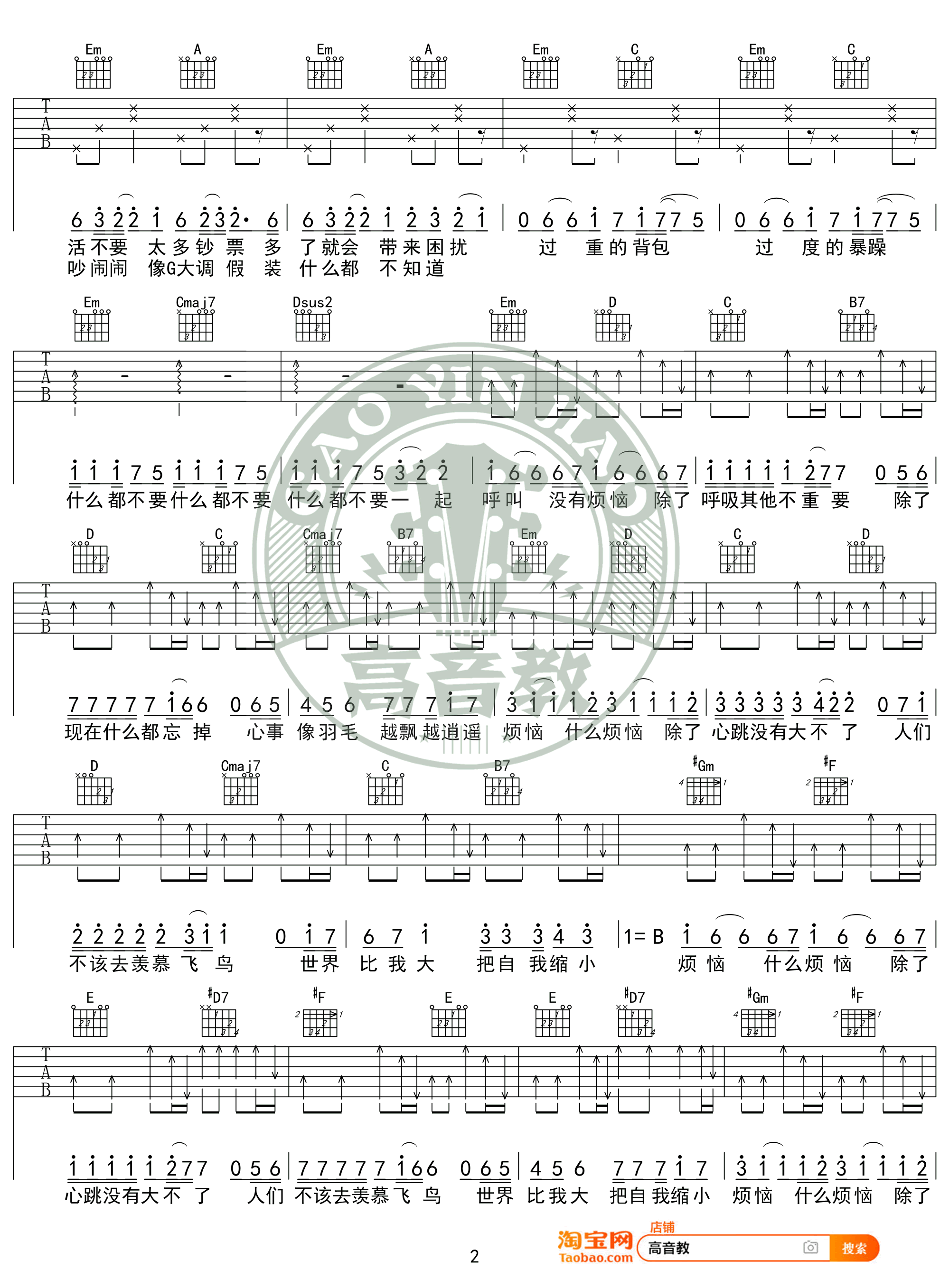 烦恼歌吉他谱_张学友_G调六线谱_高清图片谱