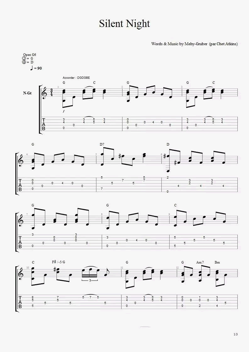 Silent_Night指弹吉他谱_圣诞歌曲_独奏六线谱_吉他指弹谱