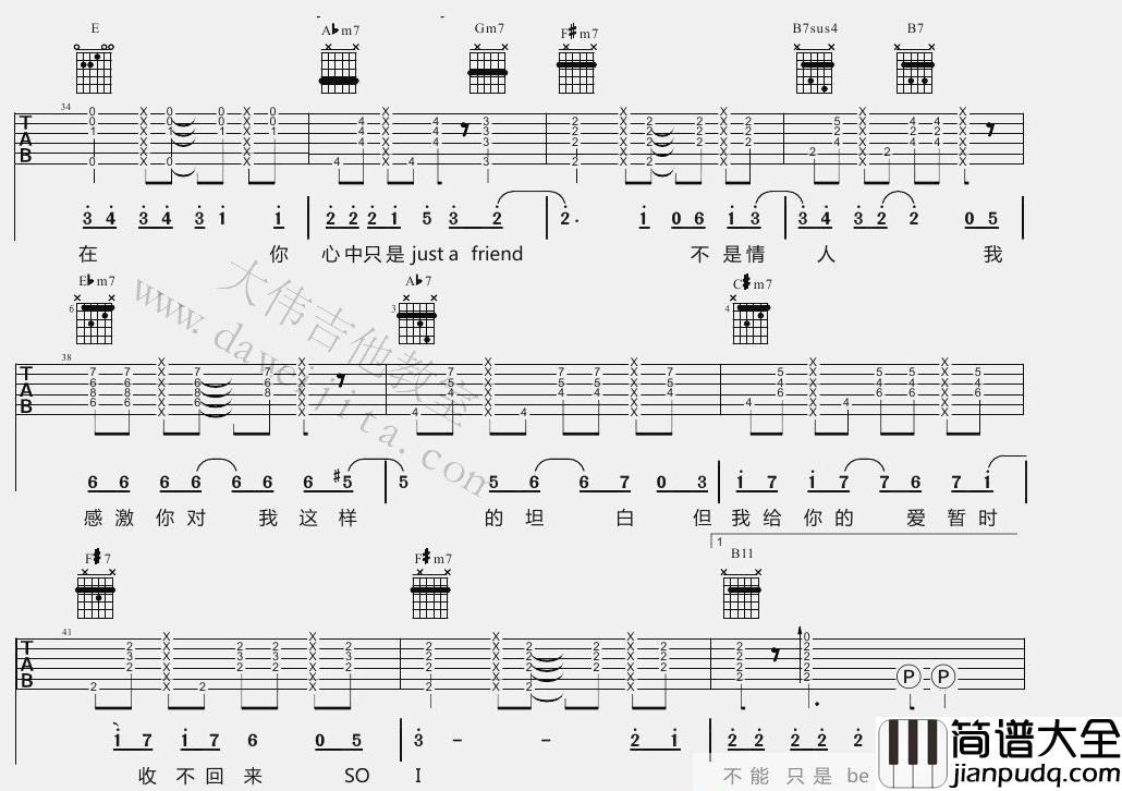 陶喆_普通朋友_吉他谱(F调)_Guitar_Music_Score