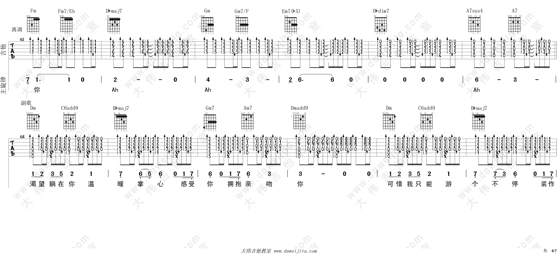 姚贝娜_鱼_吉他谱(F调)_Guitar_Music_Score