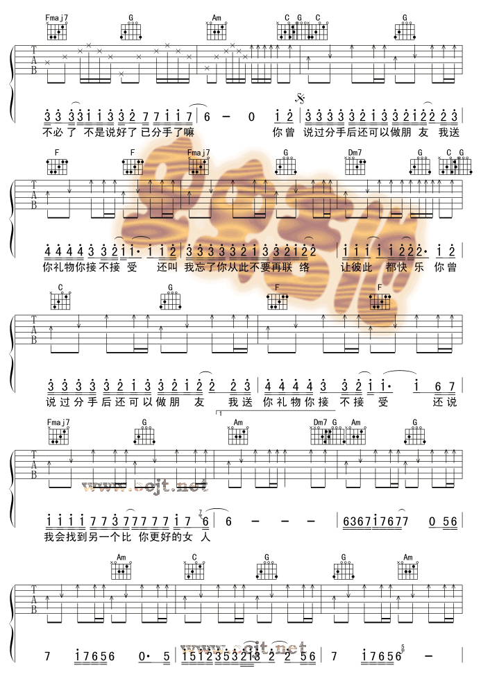 生日礼物|吉他谱|图片谱|高清|江涛