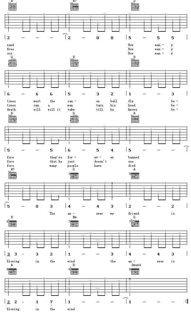 Blowing_In_The_Wind|吉他谱|图片谱|高清|欧美经典