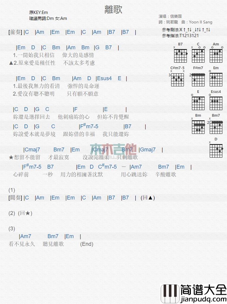 信乐团_离歌_吉他谱_Guitar_Music_Score