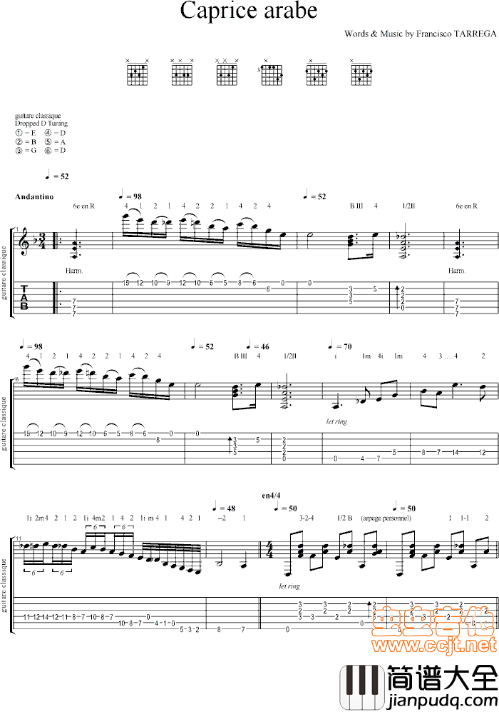 阿拉伯风格绮想曲|Capricho_Arabe|吉他谱|图片谱|高清|泰雷加