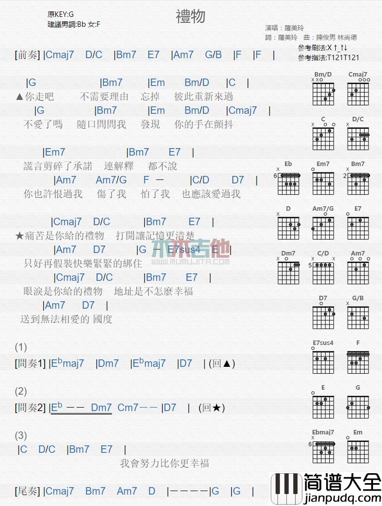 罗美玲_礼物_吉他谱_Guitar_Music_Score