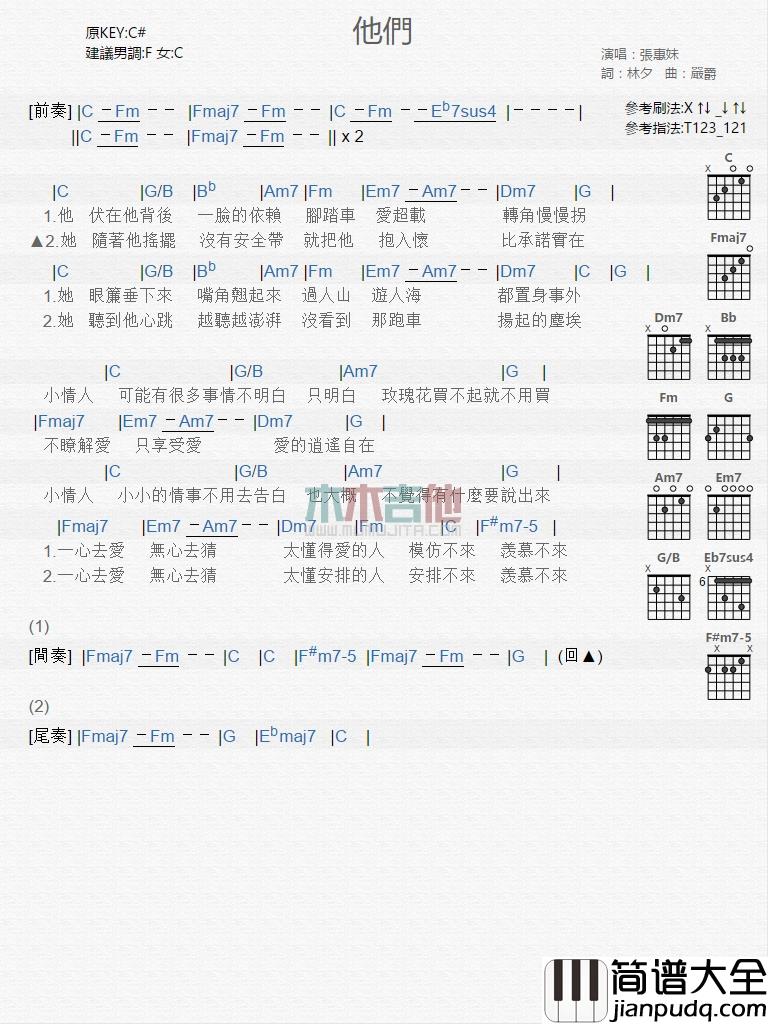 张惠妹_他们_吉他谱_Guitar_Music_Score