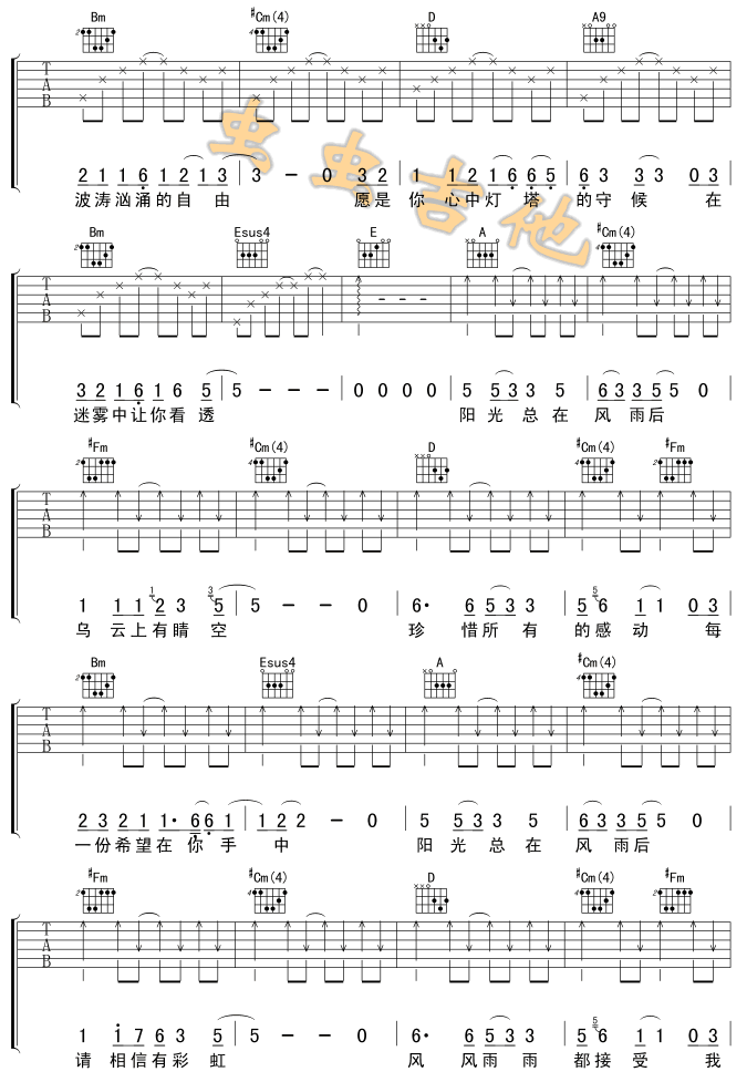 阳光总在风雨后|吉他谱|图片谱|高清|许美静