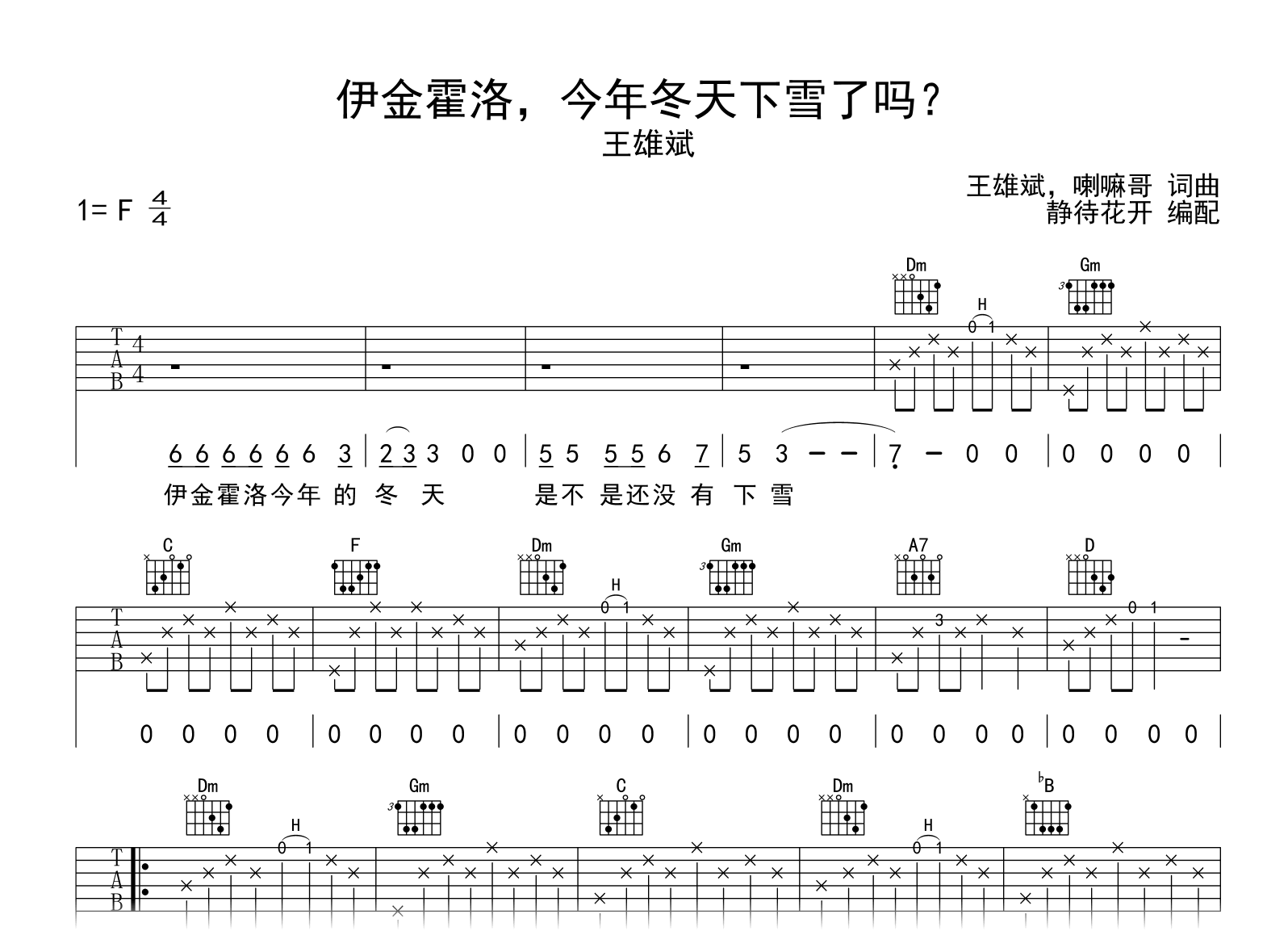 伊金霍洛,今年冬天下雪了吗吉他谱_王雄斌_弹唱六线谱