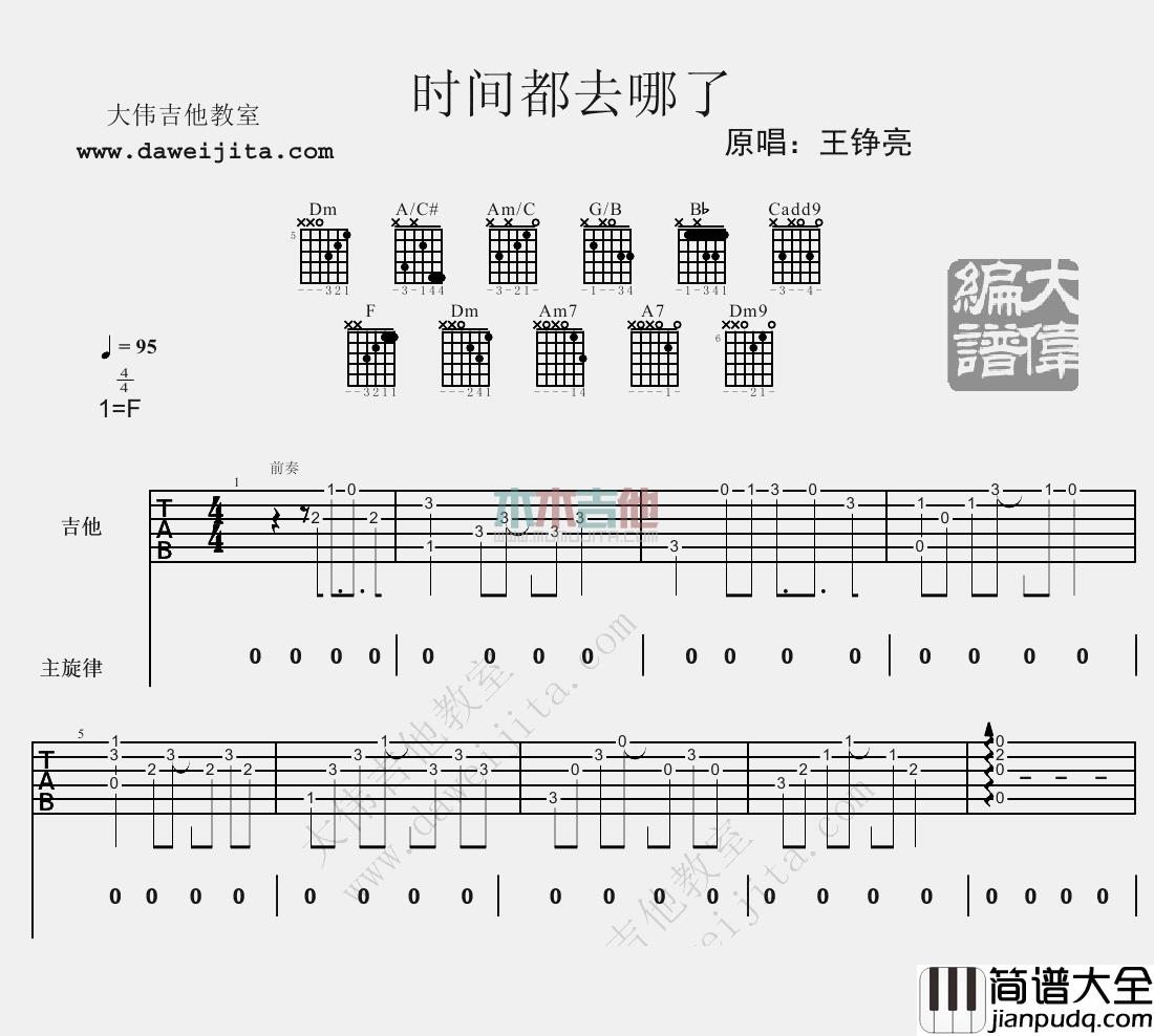 王铮亮_时间都去哪了_吉他谱(F调)_Guitar_Music_Score