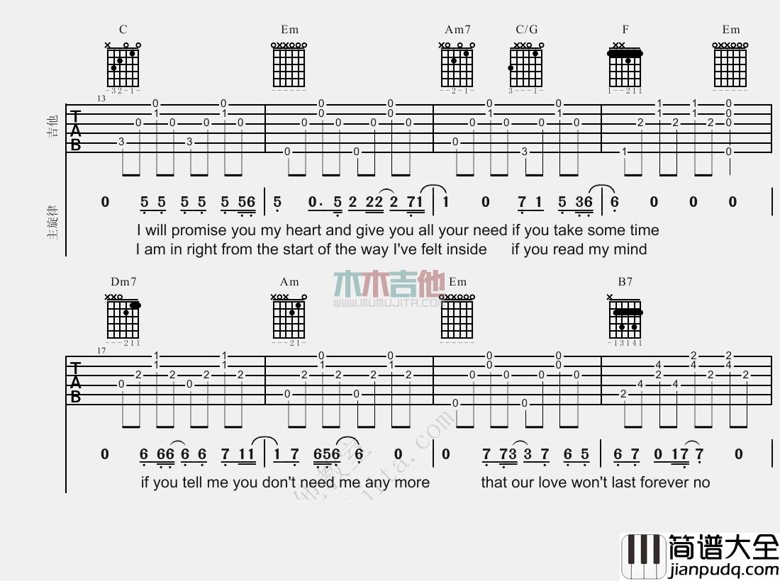 王若琳_I_Love_You_吉他谱(升C调)_Guitar_Music_Score