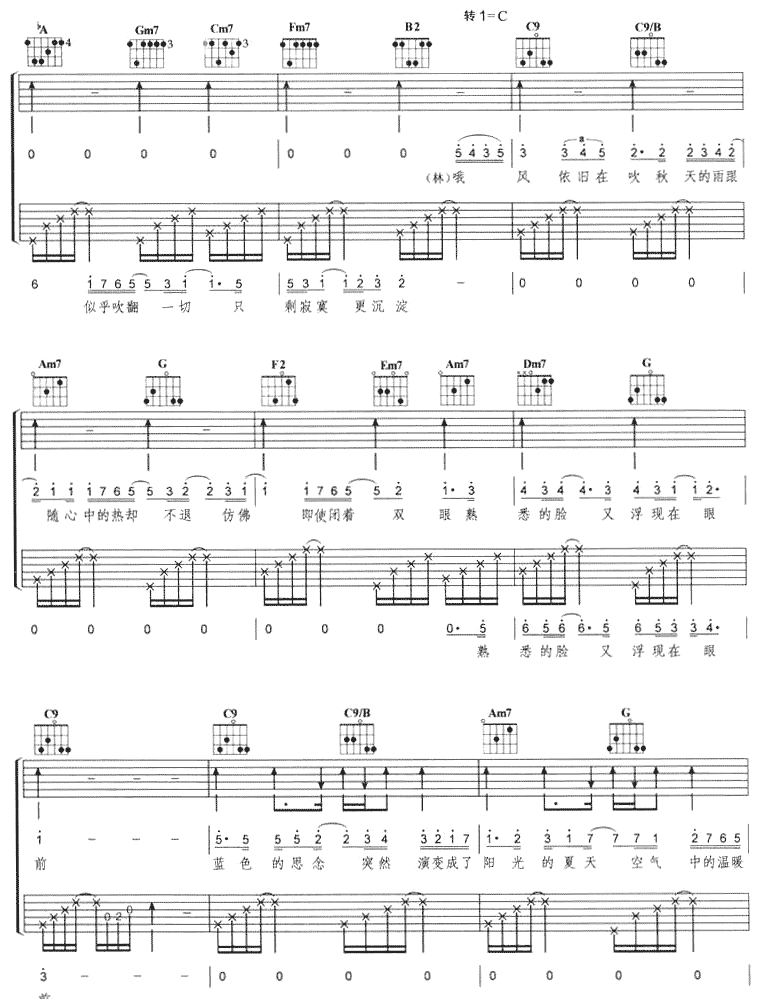 被风吹过的夏天|吉他谱|图片谱|高清|林俊杰