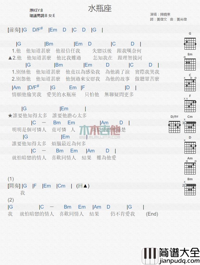 陈晓东_水瓶座_吉他谱_Guitar_Music_Score