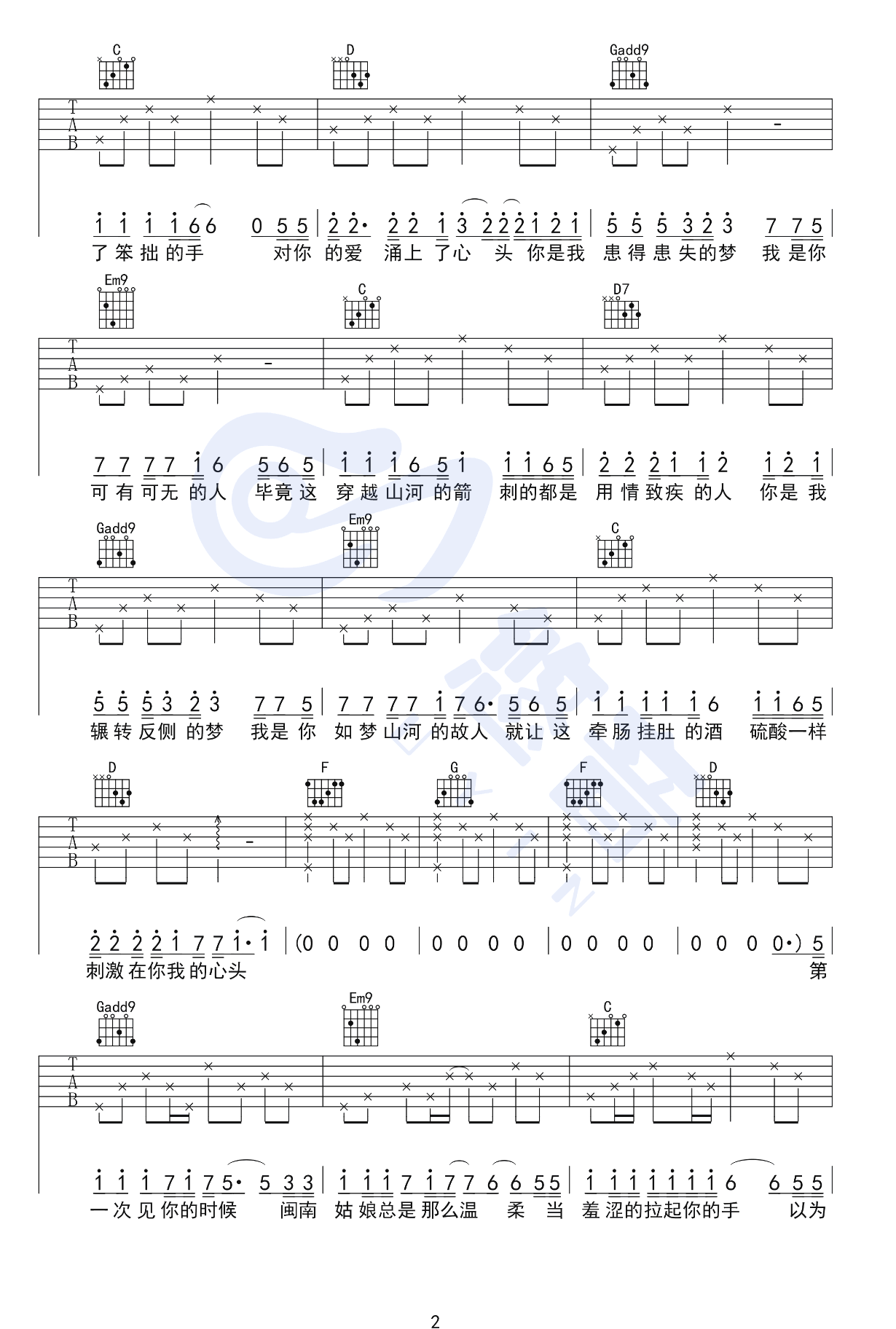 写给黄淮C调吉他谱_解忧邵帅_吉他图片谱_高清