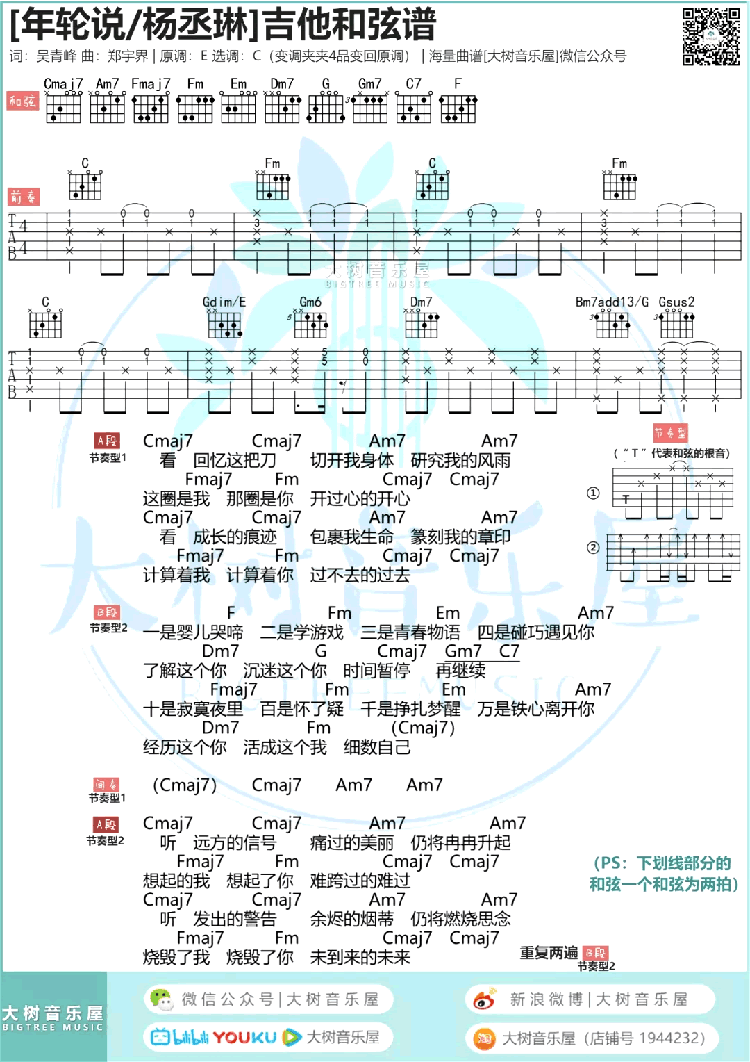 杨丞琳_年轮说_吉他谱