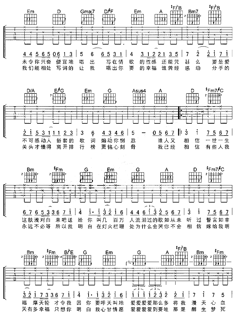 K歌之王|吉他谱|图片谱|高清|陈奕迅