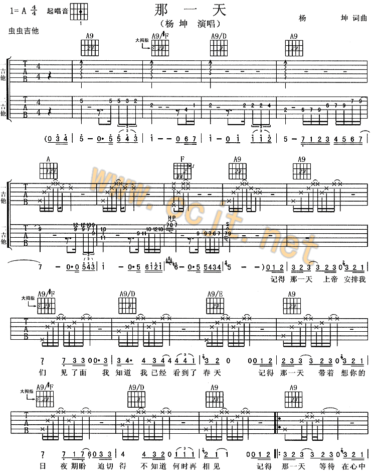 那一天|吉他谱|图片谱|高清|杨坤