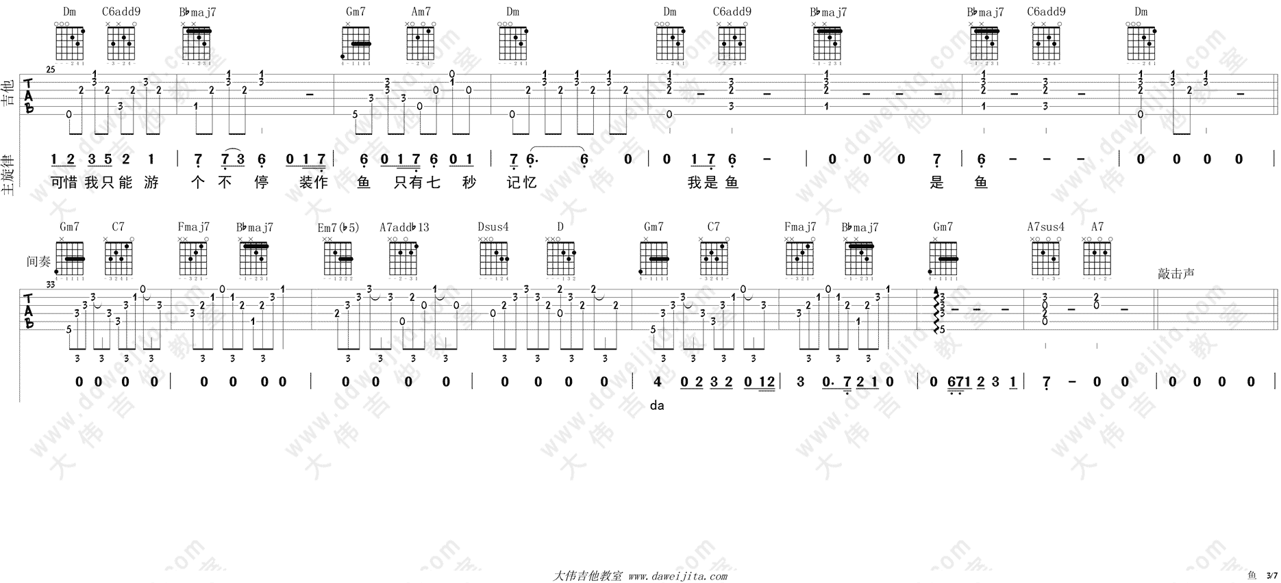 姚贝娜_鱼_吉他谱(F调)_Guitar_Music_Score