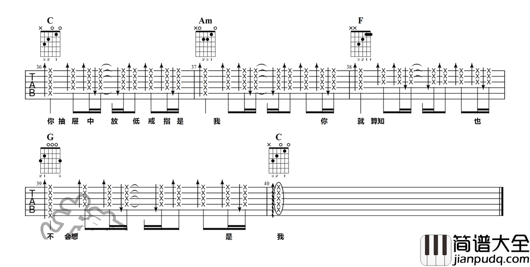 _防不胜防_吉他谱_陈奕迅_C调简单版弹唱谱_高清六线谱