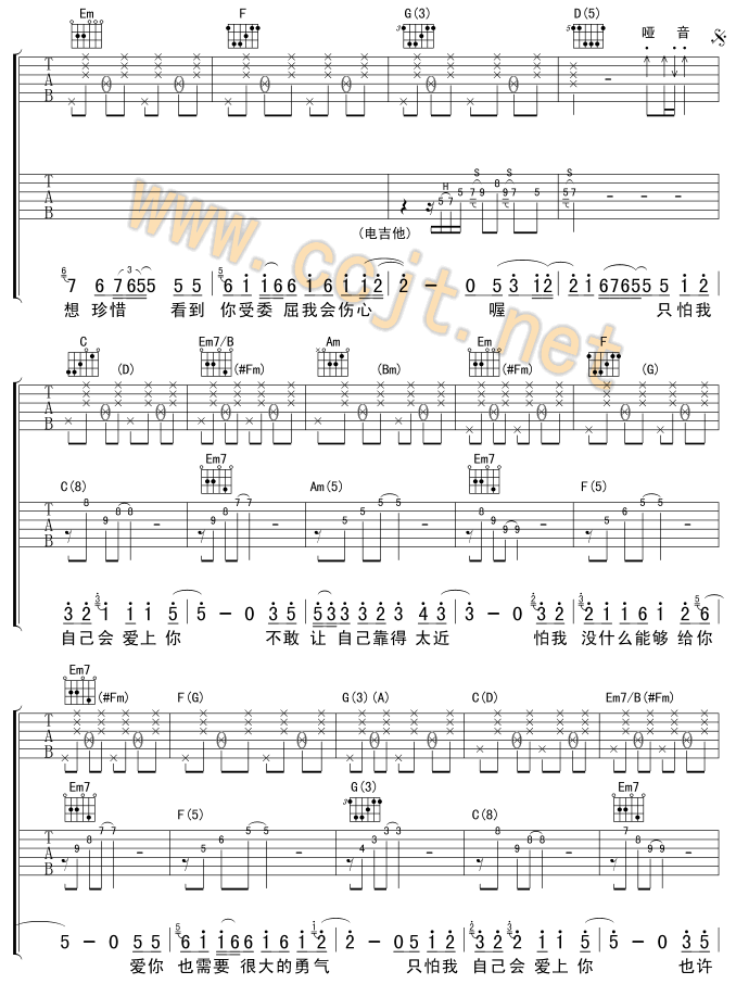 情非得已|版本一|吉他谱|图片谱|高清|庾澄庆
