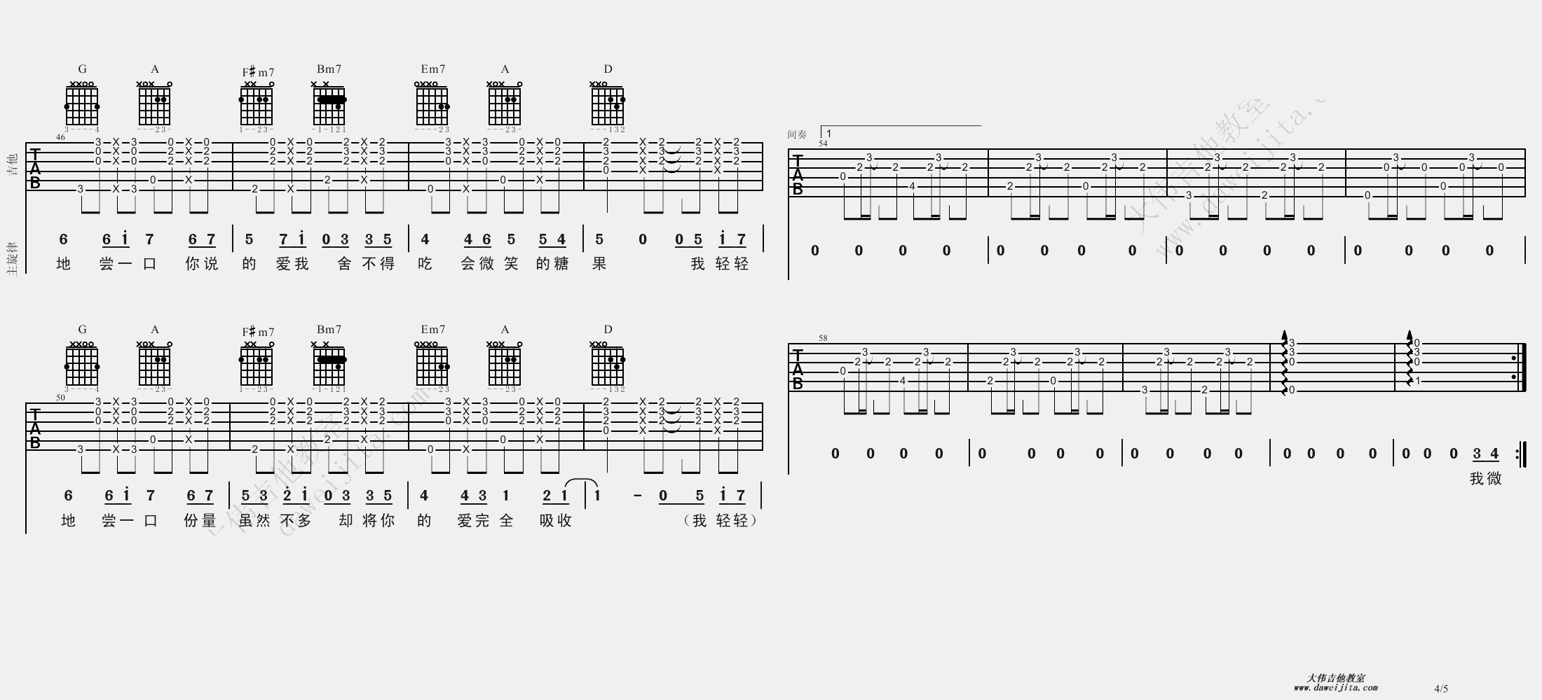 周杰伦_甜甜的_吉他谱(E调)_Guitar_Music_Score