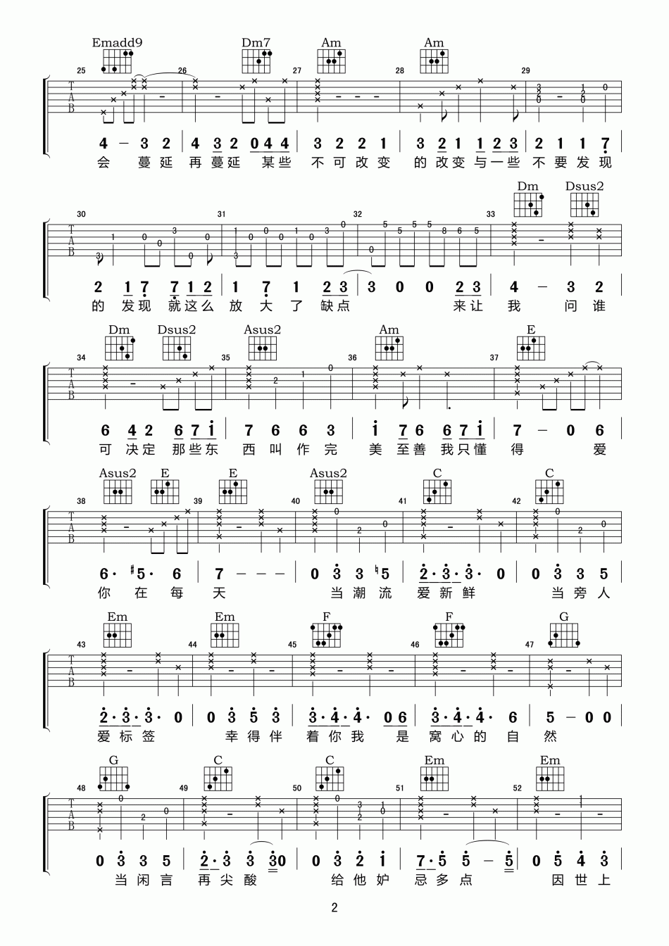 陈奕迅_无条件_Live_2015__吉他谱_Guitar_Music_Score