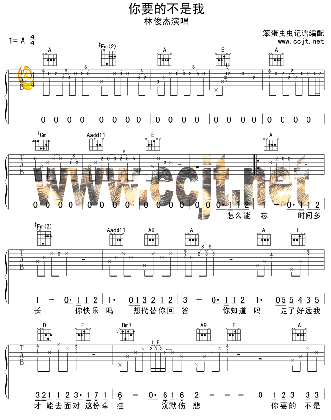 你要的不是我|吉他谱|图片谱|高清|林俊杰
