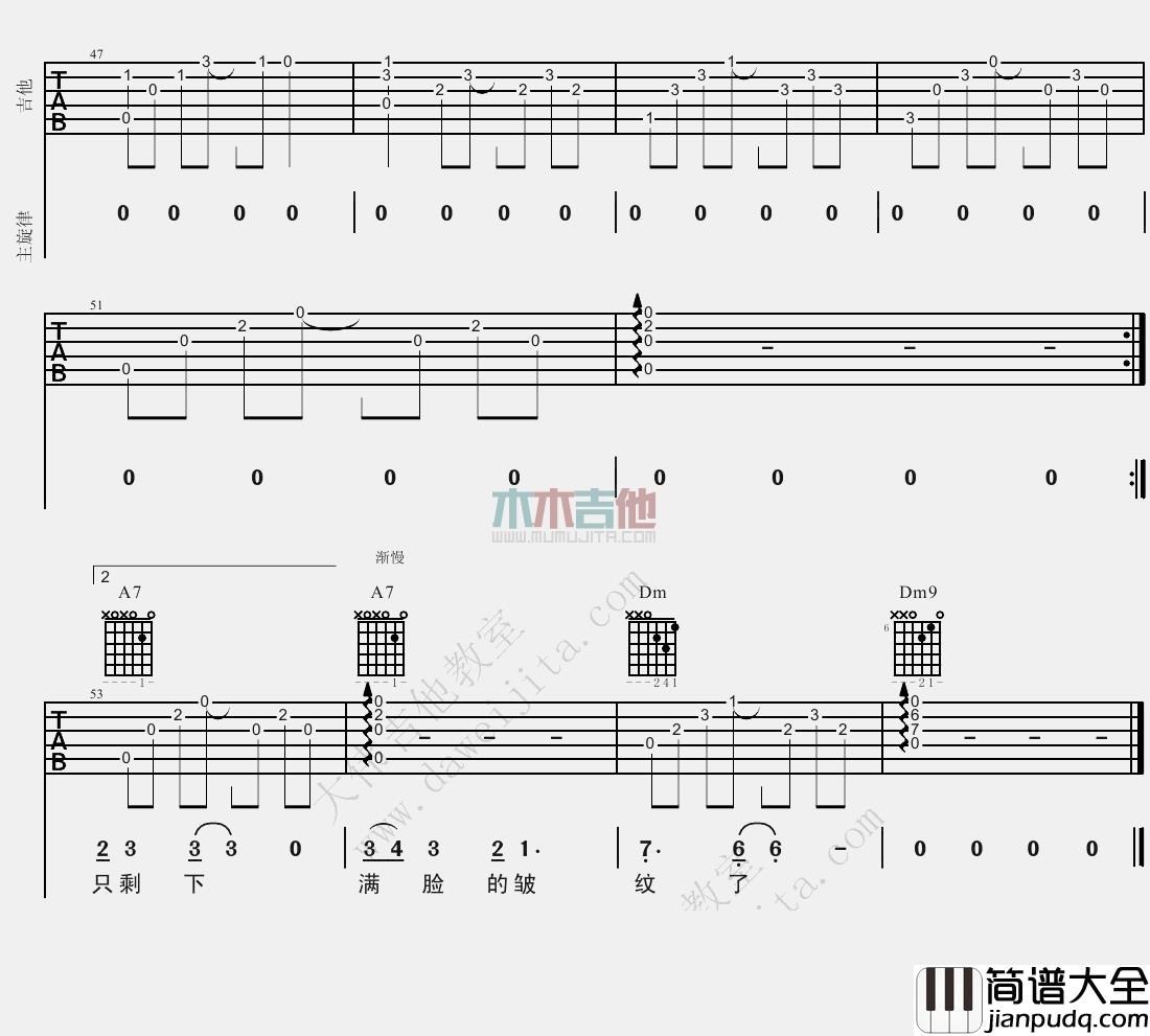 王铮亮_时间都去哪了_吉他谱(F调)_Guitar_Music_Score