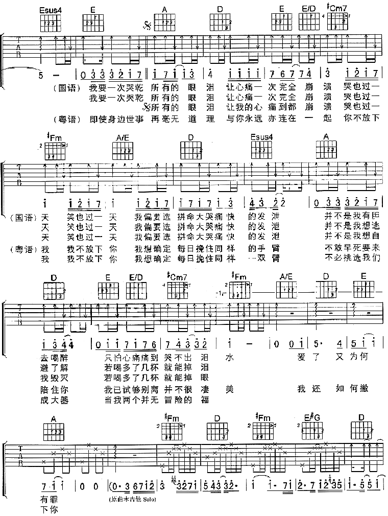 痛哭|吉他谱|图片谱|高清|陈小春