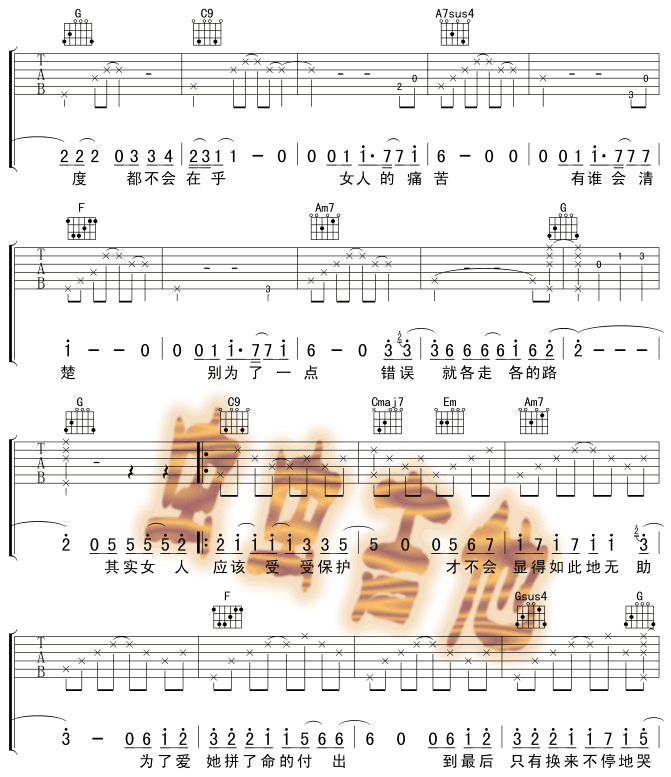 受保护|吉他谱|图片谱|高清|齐秦