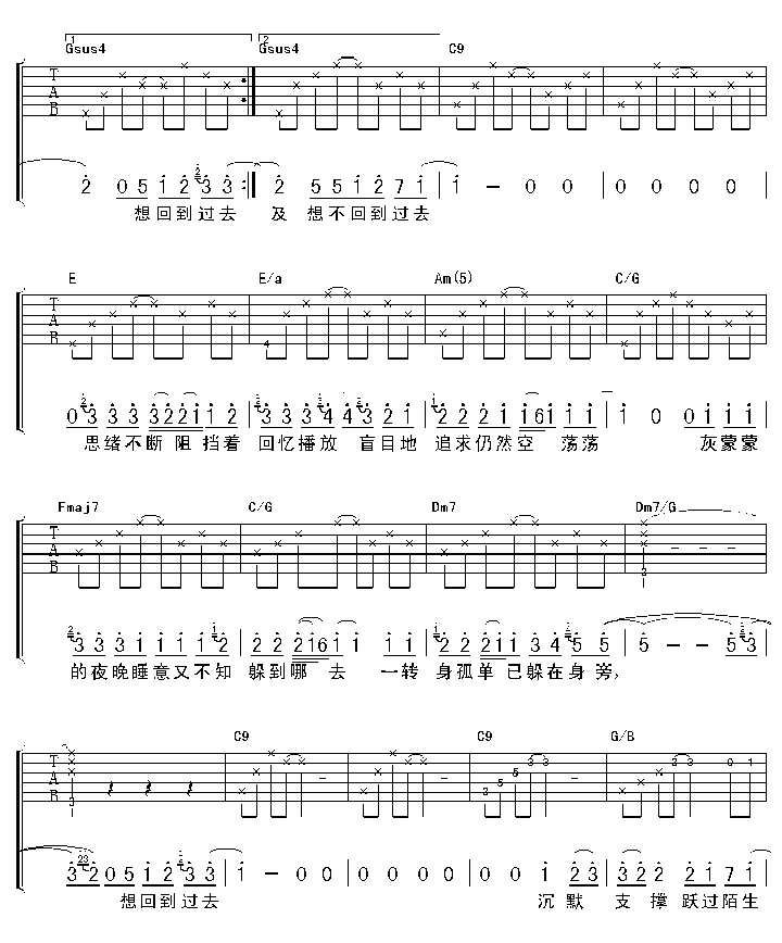 回到过去|吉他谱|图片谱|高清|周杰伦