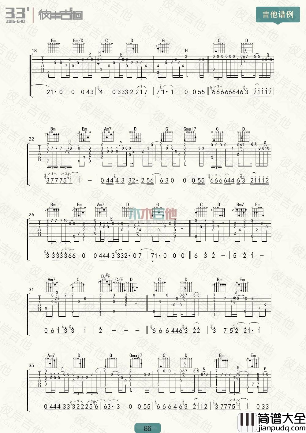 马頔_南山南_指弹__吉他谱_Guitar_Music_Score